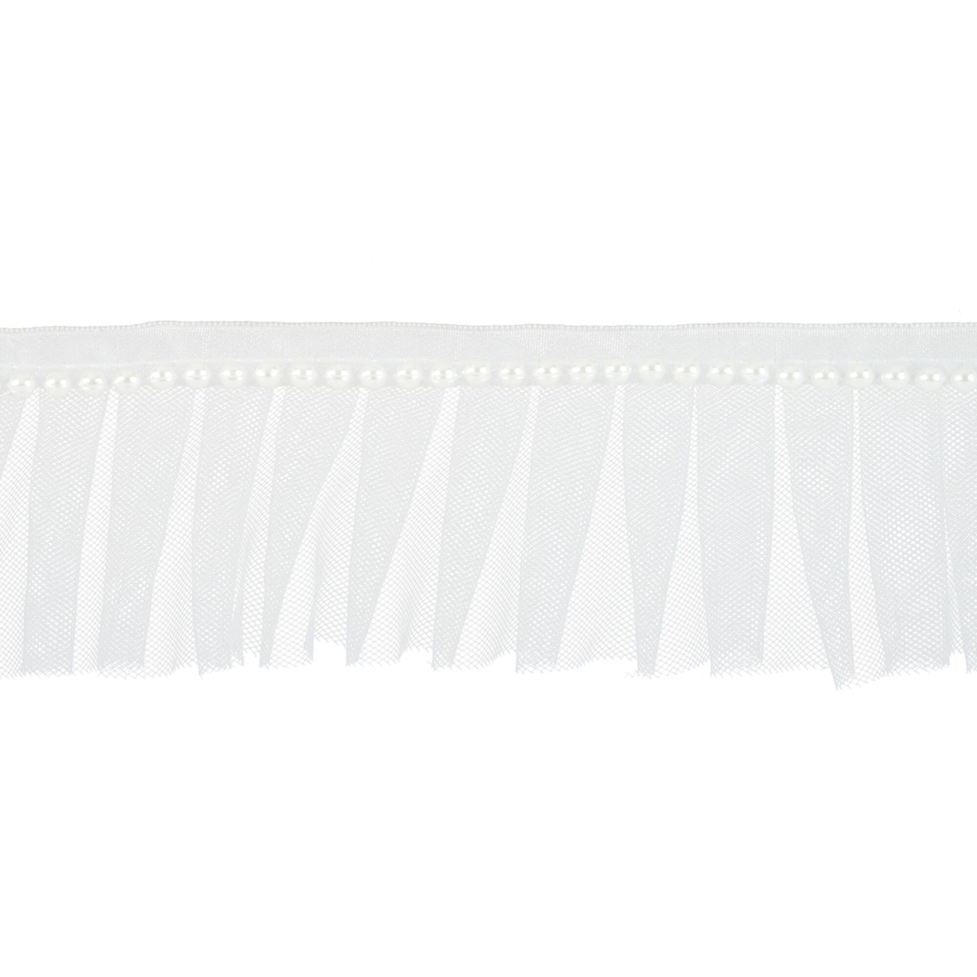 2" White Pleat Tulle with Pearl Bead Trim by Celebrate It®